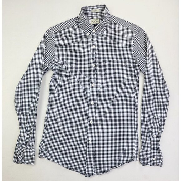 J. Crew Slim Stretch Size XS Mens Navy White Check Button Down Long Sleeve Shirt - Picture 5 of 9